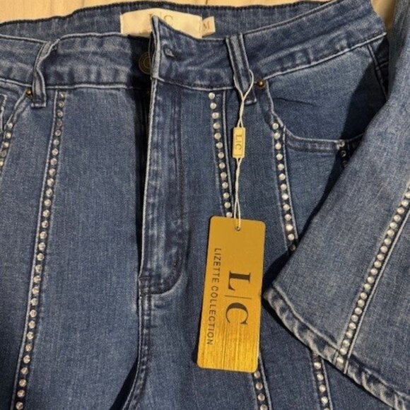 2 Piece Bedazzled Jean set with a Strapless top Sz M by Lizette Collection - Picture 2 of 6